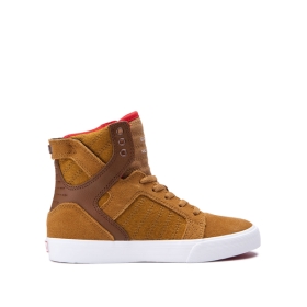 Supra Kids SKYTOP High Top Shoes Tan/white | US-72683